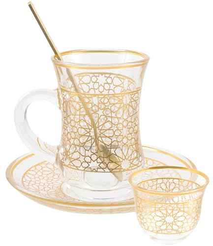 OSALADI Set da 6 Tazze da Cappuccino in Vetro con Piattino 200 Ml Tazze da Caffè Vintage per Latte e Tè Decorative Leggere per Casa e Ufficio