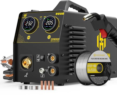 H HZXVOGEN HVM205P 205A Saldatrice MIG MAG Pulsato, 230V 5 in 1 Saldatrice Multiprocesso per Alluminio, Controllo Sinergico con Ampio Display LED