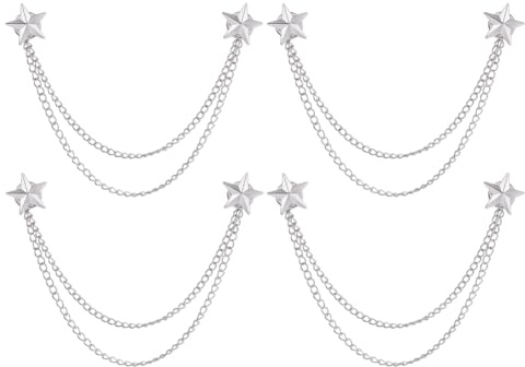 SUPERFINDINGS 4 Broches Longues à Chaîne Étoile Argent à Franges Double Étoile Broche de Revers en Alliage pour Costume Homme Femme Épingle Col à Franges Cadeaux