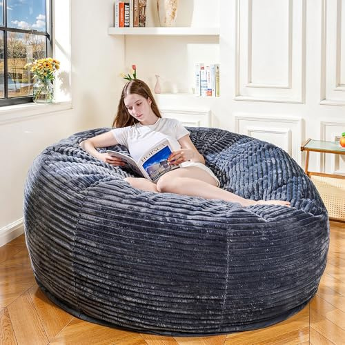 Stmoze 4FT Bean Bag Chair Cover (No Filler), Giant Bean Bag Chairs Cover, Bean Bag Chairs Cover for Adults with Corduroy Cover, Ultra Soft Lazy Sofa for Living Room Bedroom (Grey)