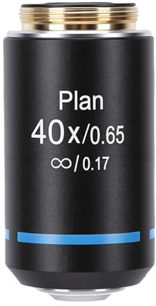 LICAEVEY Obiettivo per Microscopio Plan, Filettatura RMS da 20,2 Mm, Vetro Ottico in Lega di Alluminio, Ricambio Compatibile per Microscopi Biologici Nella Didattica di Laboratorio (40X)