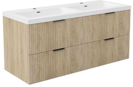 AICA Ensemble Meuble Salle de Bain 120cm avec Double Vasque - 4 tiroirs Chêne Wotan