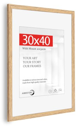 HIMEETIME® 1x Picture Frame 30x40cm Natural Wood.30x40 Photo Frame with Mount for A4(21x29.7cm) Prints — Includes HD Perspex.Wall Mountable