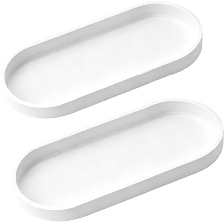 2 Stück Deko Tablett, Badezimmer Tablett, Dekotablett Deko Schale Weiß, Oval Silikon Ablageschale für Badewanne Küchenspüle Waschtisch Toilette Badezimmer Dekos(Weiß)