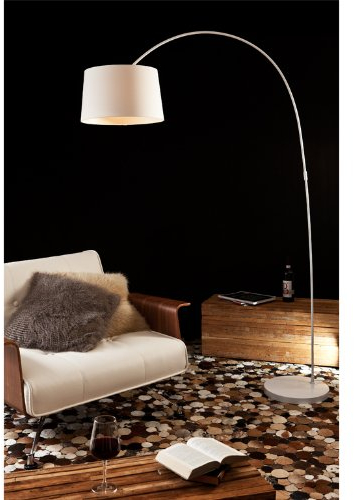 SalesFever Steh-Lampe dimmbar weiß mit Standfuß aus Marmor 205x150 cm | Ekon | Steh-Leuchte groß mit Lampenschirm aus Textil | Bogen-Lampe für Wohnzimmer 205cm x 150cm