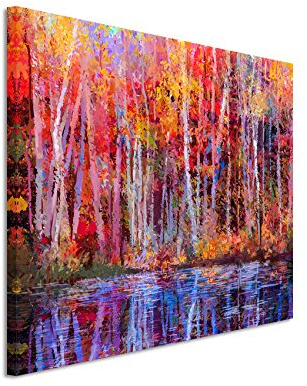 Paul Sinus Art Fotoleinwand 90x60cm Ölgemälde von farbendfrohen Bäumen im Herbst auf Leinwand exklusives Wandbild moderne Fotografie für ihre Wand in vielen Größen