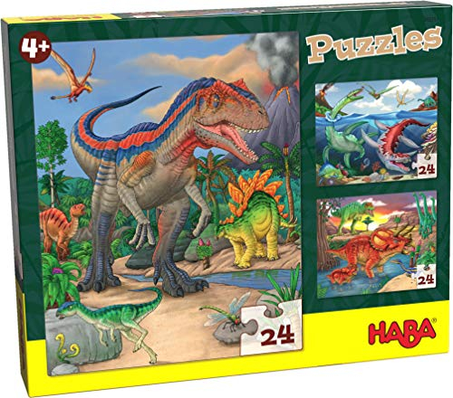 Haba Kinderpuzzle Dinosaurier - Puzzle Dino 3er Set mit je 24 Teilen ab 4 Jahren, 303377