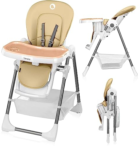 LIONELO Linn 2-in-1-Kinderhochstuhl, hoher, verstellbarer Stuhl, abnehmbares Tablett, rutschfest, 6 bis 36 Monate, 5-Punkt-Sicherheitsgurt, Belastbarkeit bis 15 kg (Beige)