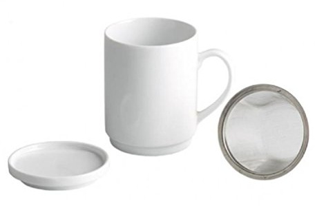 crisandecor Juego DE 6 Tazas de infusión, té, Porcelana Blanca, con Filtro Acero Inoxidable y Tapa