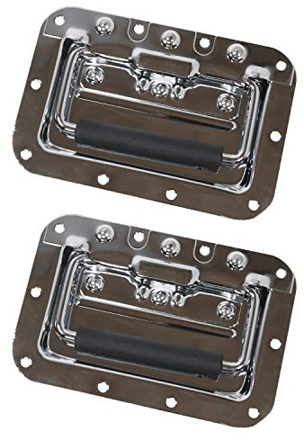 HMF 14992-09 Lot de 2 poignées pliantes - Plateau encastrable - Ressort -16 x 10,7 cm - Argent