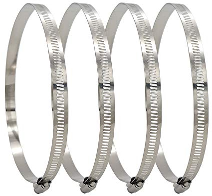 4 Pcs Hose Clips Adjustable 304 Stainless Steel Hose Clamp ø150mm/6 Dunting Clamps for Securing Hoses and Pipes Tube (4pcs 141-165)