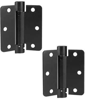 Ilyapa Self Closing Door Hinges, 2 Pack, Flat Black - 3 1/2 x 3 1/2 Inch Interior Spring Hinges for Doors - 1/4 Inch Radius