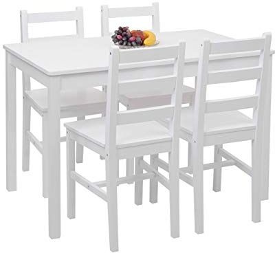 Mendler Esszimmer-Set HWC-F77 Massiv-Holz Landhaus 110cm - weiß | Sitzgruppe, Esszimmergruppe