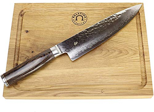 KAI Shun Messer – Tim Mälzer Kochmesser - Santokumesser Premier TDM 1706 – ultrascharfes japanisches Messer + 100% handgefertigtes Schneidebrett Unikat 30x22cm