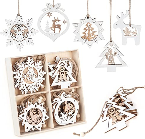 Mocraft Weihnachtsbaumschmuck aus Holz 20 Stücke Weihnachten Anhänger Holz Weihnachtsanhänger Christbaumschmuck Hängen mit Schnur für Weihnachtsdeko Handwerk Weihnachten Verzierung