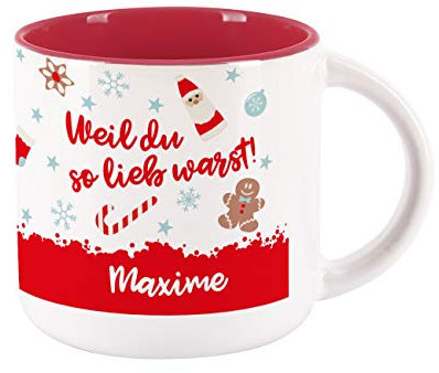 Herz & Heim® Weihnachtstasse personalisiert mit Namen - verschiedene Motive - Geschenkidee Weihnachten und Nikolaus Weil du lieb warst