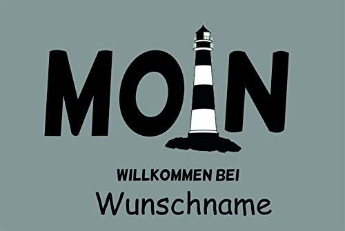 Crealuxe Fussmatte mit Wunschtext/Wunschname Moin - mit Leuchtturm s/w - 60x40 cm - Gummi Rückseite/rutschfest - Filzoberfläche - Bedruckte Türmatte - Innenmatte - Schmutzmatte