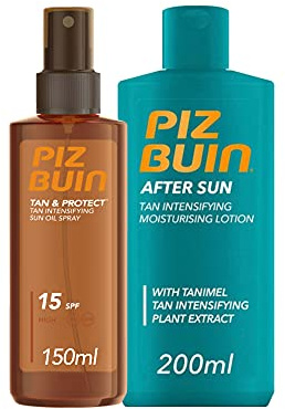 Piz Buin, Tan & Protect, Aceite en Spray Acelerador del Bronceado SPF 15 + After Sun Loción Hidratante