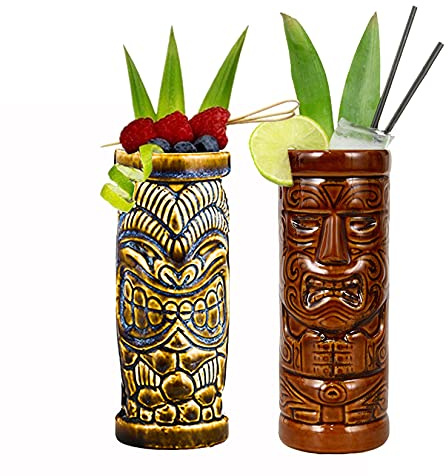 Tasse tiki, tasse en céramique tiki colorée, verres à cocktail, idéal pour le bar, les fêtes tiki, les cocktails, les fêtes sur la plage, les fêtes au bord de la piscine, les fêtes d'Halloween,A7