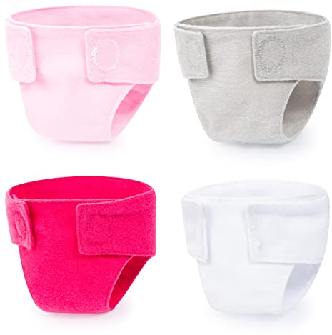Bayer Design 73098AA Puppen Stoffwindeln 4 Stück, wiederverwendbar, mit Klett, Wickelzubehör für Babypuppen, Puppenaccessoires, Rosa, Weiß, Grau