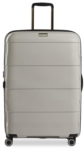 Stratic Straw + Hartschalen-Koffer Trolley Koffer groß Reisekoffer, nachhaltig, 4 Rollen, erweiterbar, TSA-Schloss (Größe L, beige)