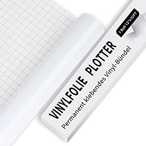IModeur Vinylfolie Plotter - 30,5 x 305 cm Glänzend Weiß Plotterfolie Vinyl für Silhouette Cameo, die meisten Schneidemaschine