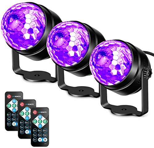 Litake Luce nera per feste luminose, luci stroboscopiche a LED UV da 6 W per forniture per feste scure, suono attivato con telecomando, luce dj per Halloween, Natale, compleanno, feste, decorazioni