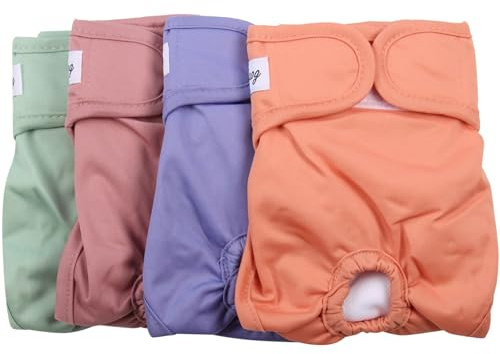 JoyDaog Female Dog Diapers for Medium Dogs,4 Pack Reusable Washable Premium Doggie Diapers for Heat,Incontinence,Period Doggy Nappies,L