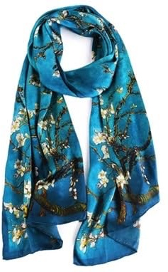 100% silk scarf- turquoise Van Gogh 'Almond Blossom'. Touch of elegance. Hangs beautifully.Luxury.