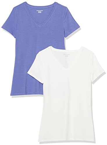 Amazon Essentials Women's Kortärmad V-ringad T-shirt klassisk passform, Pack of 2, Lilablå/Vit, XXL