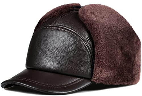 Winter-Mann-Leder-Hut-Mann-Warmer Dicker Samt-Bomber-Hut-ältere Ohrenklappen-Moto-Winddichte Schnee-Kappen (Color : A, Size : 60-61cm)