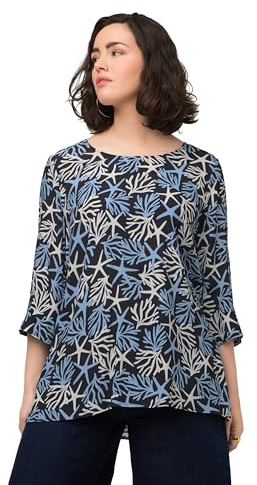 Ulla Popken Bluse mit Druck Camicette, Blu Oltremare Scuro, 52-54 Donna