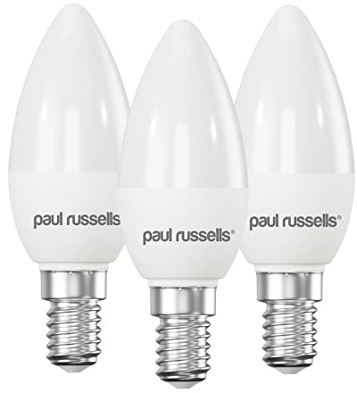 paul russells LED Candle – Small Edison Dimmable Screw Light, 5.5W E14 C37 LED Bulbs, 40w Equivalent, 4000K Cool White/Natural White, Dimmer SES Energy Saving Ceiling Lightsbulbs, Pack of 3