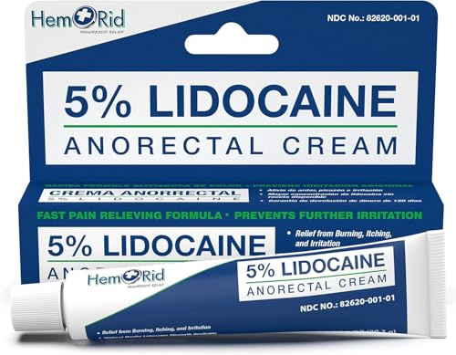 HemRid Maximum Strength Lidocaine Cream for Pain Management. Fast-Acting Hemorrhoid Solution with 5% Lidocaine. Instant Anal Itch and Numbing Effect