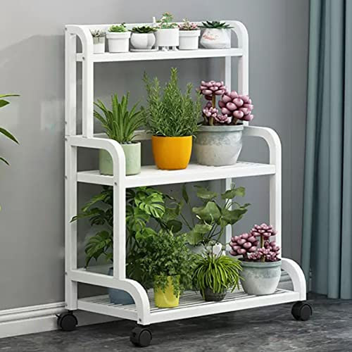 Étagère roulante pour plantes, étagères à fleurs blanches à 3 niveaux, étagère en échelle pour présentoir de pots de fleurs d'intérieur extérieur, support de rangement pour plantes d'angle autoportant