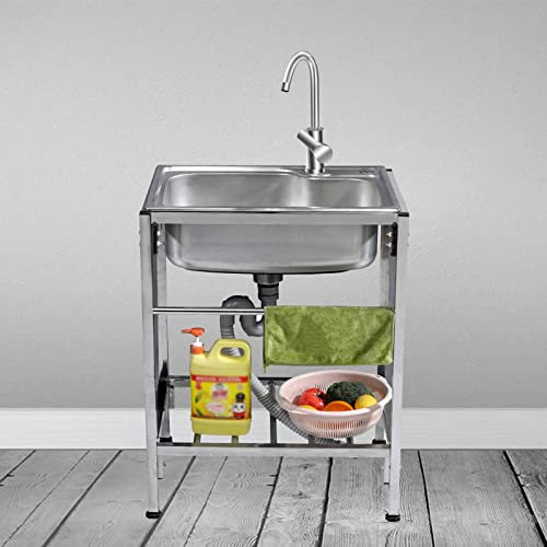 WORDFUN Lavello da Cucina Indipendente, Lavatoio da Giardino Campeggio, Lavello da Cucina Professionale in Acciaio Inox, Lavandino Cucina 1 Vasca, Cucina da Esterno