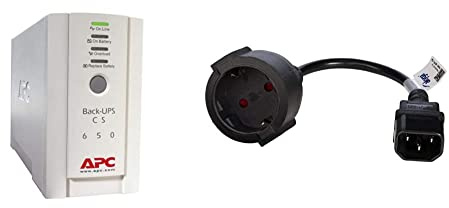 APC Back-UPS CS - BK650EI - Unterbrechungsfreie Stromversorg 650VA (4 Ausgänge IEC, Überspannungsschutz) & AKYGA AK-PC-10A Netzkabel Schuko 3 Pin Polig IEC C14 / EU CEE 7/4 15cm, Schwarz