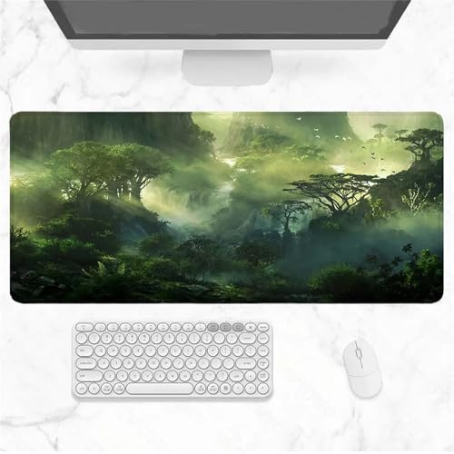 Groß Gaming Mauspad XXL,Mousepad 1200x600x3mm,Fantasie Wald Grün Mauspad Vernähte Kanten WassXerdicht Anti-Rutsch Mousepad für PC,Laptop Verbessert Präzision und Geschwindigkei