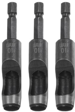 sourcing map 3 Stück 10 mm Lochstanzer für Leder, Locheisen mit 1/4 Zoll Sechskantschaft für Bohrer, Lochstanze Einzelstanze für Gürtel Uhrenarmbänd Papier Dicke Stoffe Lederarbeiten