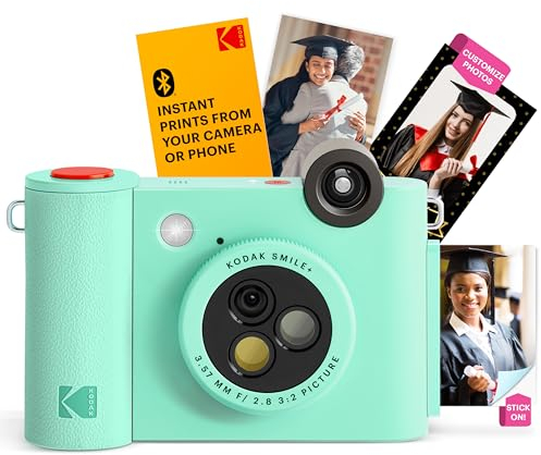KODAK Smile+ Fotocamera istantanea digitale 2-in-1 e stampante fotografica Bluetooth - 10MP, obiettivo rotante, foto adesive Zink 2x3”, stampa da app divertente su dispositivi smart - Verde