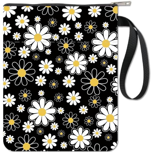 craspire Daisy-Buchhüllen, Blumen-Buchschutz, Schwarze Buchumschläge Für Taschenbücher, Waschbarer Buchumschlag Aus Stoff Mit Reißverschluss Und Zusätzlicher Hüllentasche Für Buchliebhaber