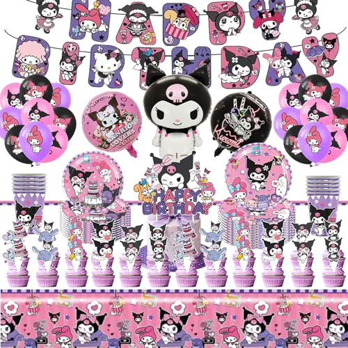 Kurom Juego de vajilla de fiesta Kurom para cumpleaños, decoración de cumpleaños, globos de látex, platos de papel, etc