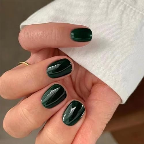 24 Stück Nägel Zum Aufkleben - Press on Nails mit Kleber, Kunstnägel Fake Nails für Nails Art,Schöne Square French Fingernägel (Dunkle Grün)