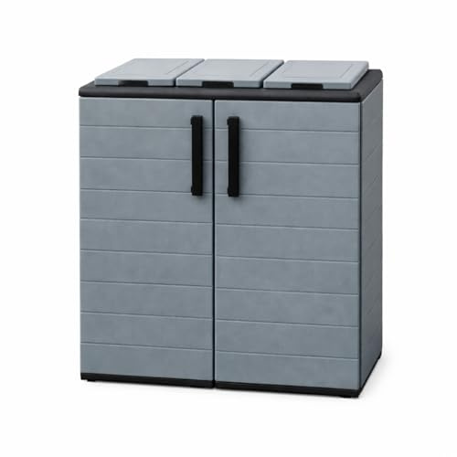 Maury's Armadio Pattumiera Chiuso per la Raccolta Differenziata con Anelli Portasacco Scomparti per Rifiuti e Ante Antracite (3 Scomparti | 200 Lt)