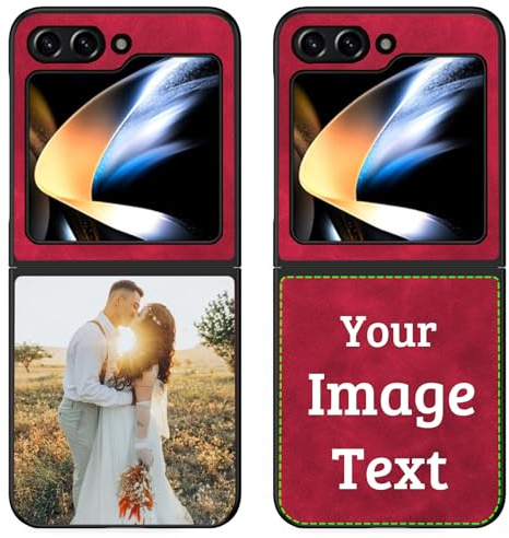 CAXKJE Red Personalisierte Schutzhülle für Samsung Galaxy Z Flip 6 (6.70 Zoll),mit Eigenem Foto Bild Text Individuelle Schutzhülle,Leder Handyhülle Stoßfestigkeit Case,Red