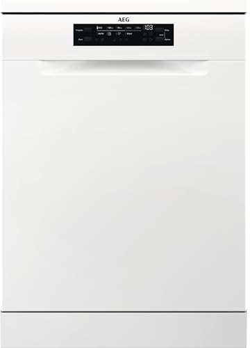 AEG Freistehender Geschirrspüler 60cm, Spülmaschine Serie 7000: mit Glasschutz, Energieklasse B, Besteckschublade, personalisierte Zeit-Steuerung, leise 42dB, Wasserstopp, 14 MG, FFB7570APW