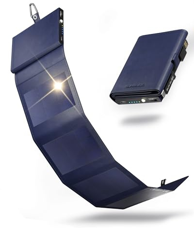 Sunslice I Photon Solar Power Bank mit SunPower Technologie, Handy Ladegerät im Taschenformat, ideal beim Camping oder Wandern, Mobile Solar Charger kompatibel mit Allen Smartphone-Marken, Blau