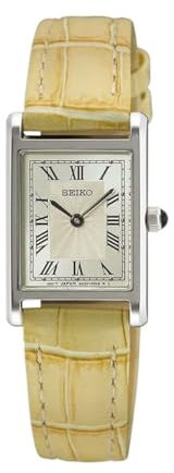 SEIKO Quartz Armbanduhr für Damen in der Farbe Creme mit Armband aus Leder, Wasserdichtigkeit: 3 bar, Gehäusedurchmesser: 19 mm, SWR095P1