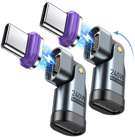 AUFU 240W USB C Magnet Adapter [2 Stück], 16Pin 180° Drehbar Typ C Schnellladung Magnetisches Stecker, 48V/5A USB C Magnet für Phone 15 16 Pro Max, Pad 10 11 Mini 6 Air, Mac-Book Pro, Galaxy S24 S23