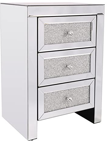 ZATTYDV Nachttisch, 1-teilig, Kristall-Diamantspiegel, Nachttisch, Nachttischschublade, Schlafzimmermöbel mit 3 Schubladen, Nachttisch-Aufbewahrungsschrank, silberner N